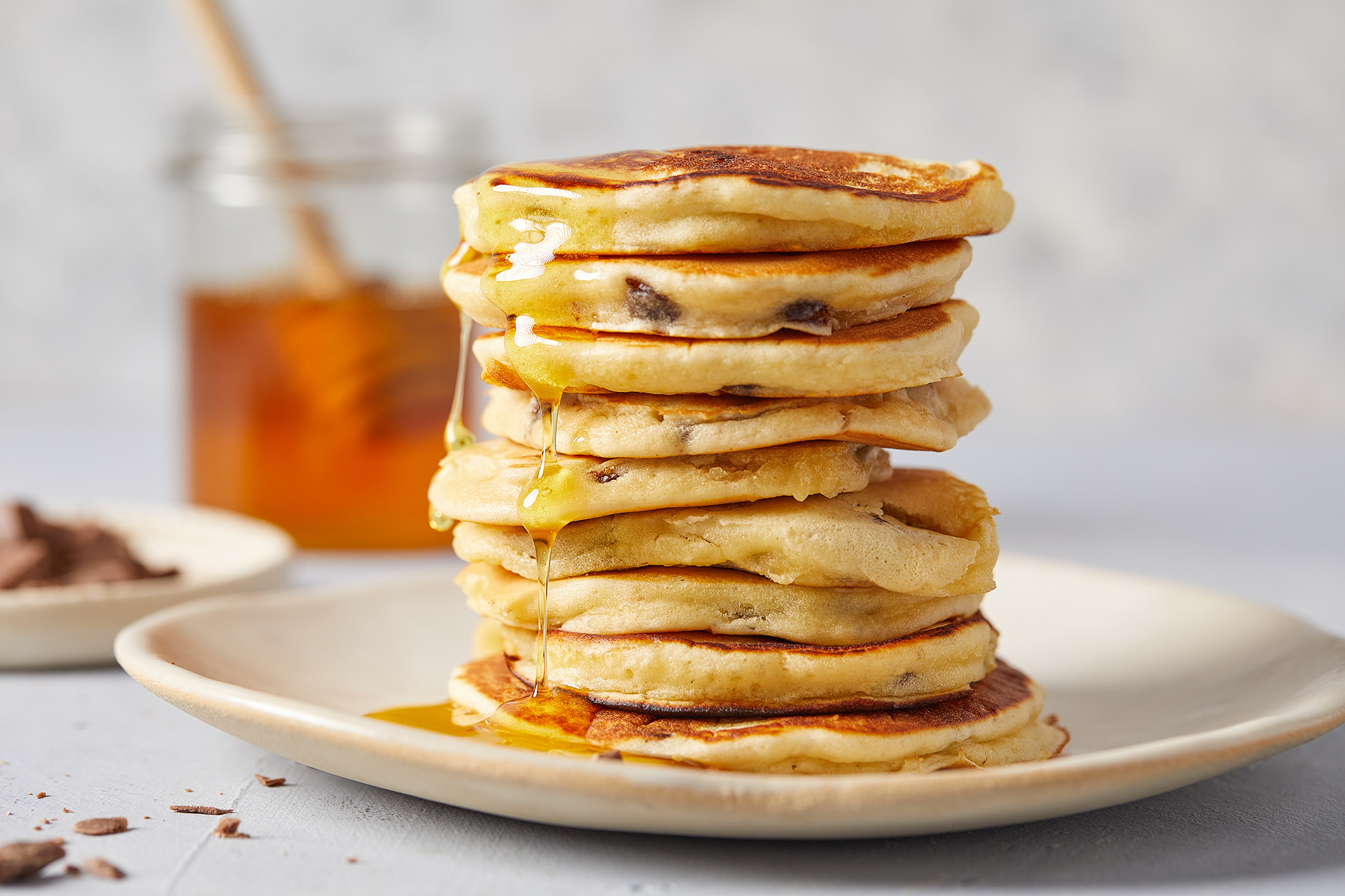 פנקייק שוקולד צ'יפס עם שמן זית ודבש