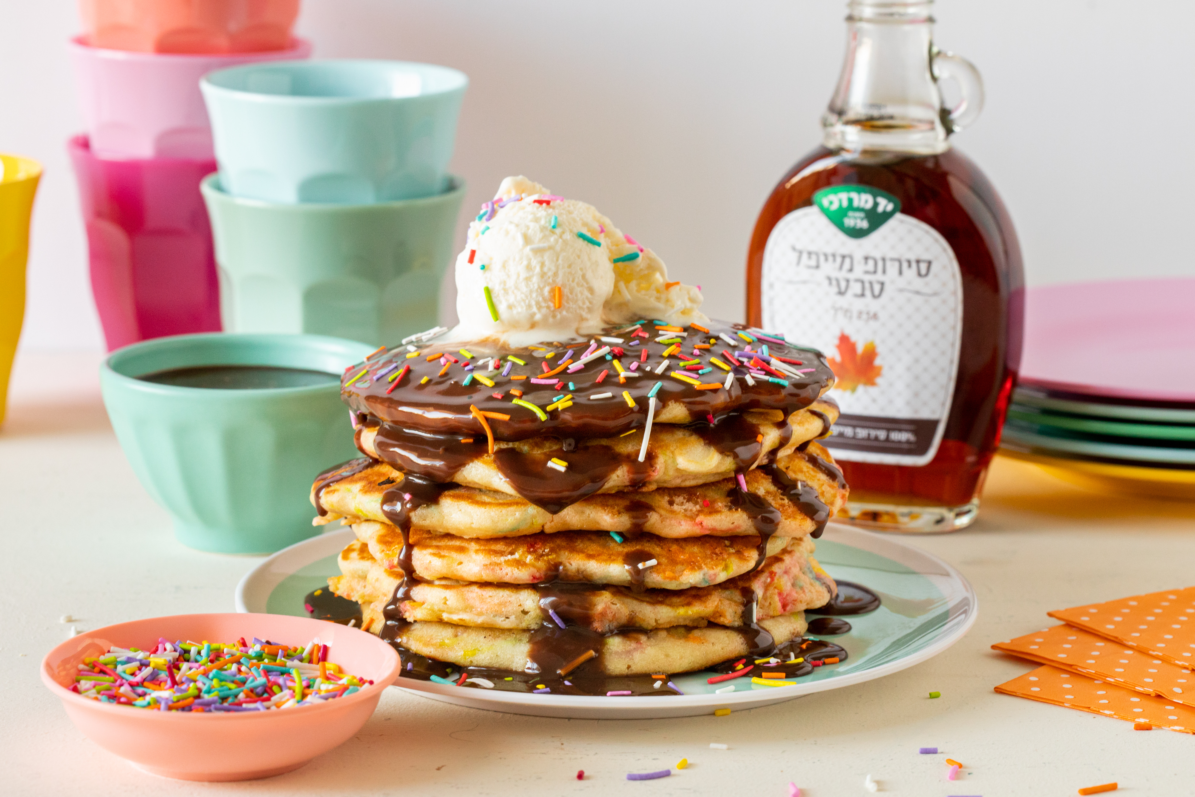 פנקייק בננה ומייפל ברוטב של שוקולד